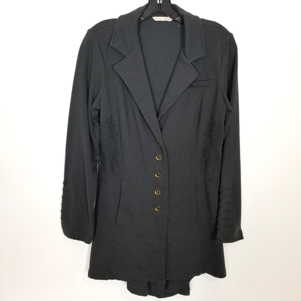 Soft Surroundings Tallulah Military Embroidered Jacket Sz S Gray Button Up‎